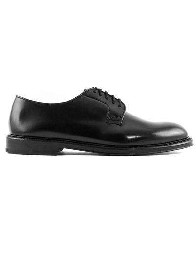 Shop Doucal's Black Semi-glossy Leather Derby Shoes In Nero