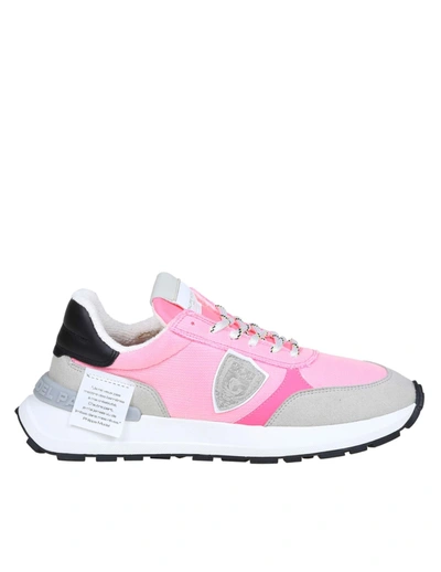 Shop Philippe Model Antibes Sneakers In Fabric And Suede In Fucsia