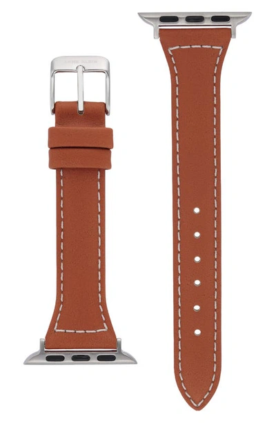 Shop Anne Klein Leather 12.7mm Apple Watch® Watchband In Silver/ Brown