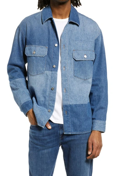 Shop Frame Colorblock Cotton Denim Shirt In Blue Washed