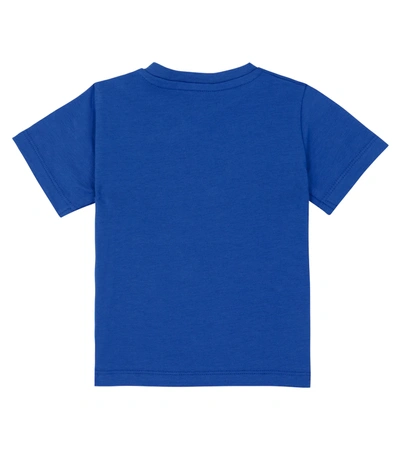 Shop Moncler Baby Printed Cotton-blend T-shirt In Blue