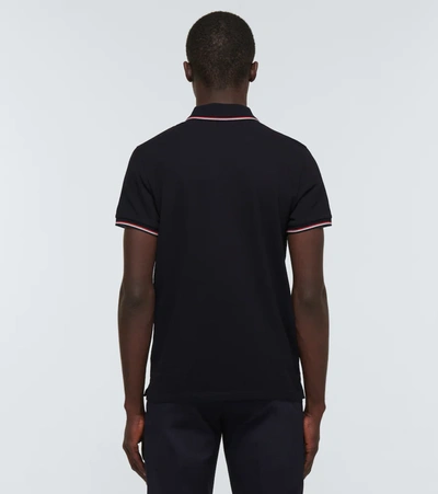 Shop Moncler Contrast Trimmed Cotton Polo Shirt In Navy Blue
