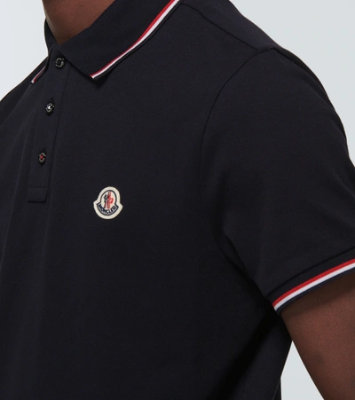 Shop Moncler Contrast Trimmed Cotton Polo Shirt In Navy Blue