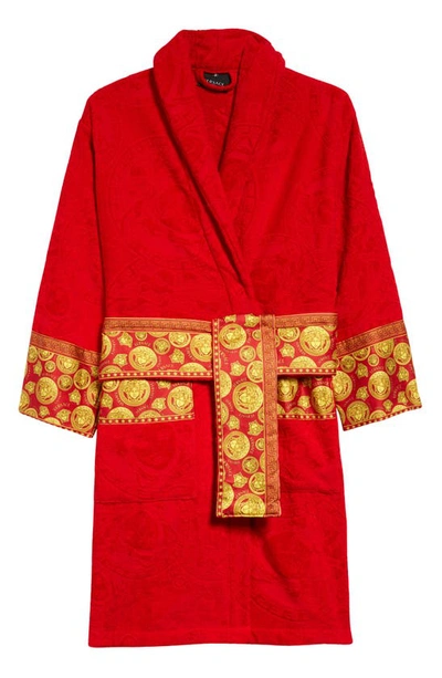 Shop Versace Medusa Amplified Cotton Bath Robe In Red-gold