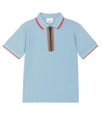 Shop Burberry Icon Stripe Cotton Piqué Polo Shirt In Powdered Blue