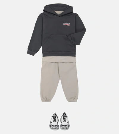 Shop Balenciaga Logo Cotton Hoodie In Dark Grey/white/red