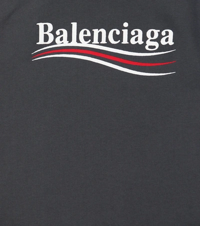 Shop Balenciaga Logo Cotton Hoodie In Dark Grey/white/red