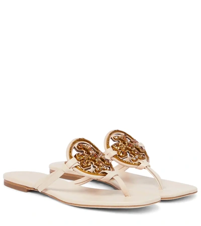 Tory Burch Miller Jeweled Leather Thong Sandals In Brie | ModeSens