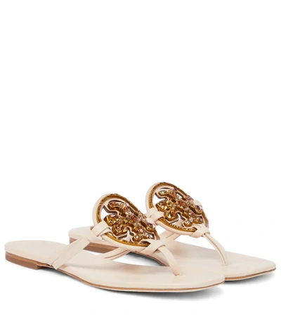 Shop Tory Burch Miller Embellished Leather Sandals In Brie