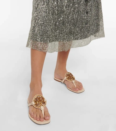 Shop Tory Burch Miller Embellished Leather Sandals In Brie