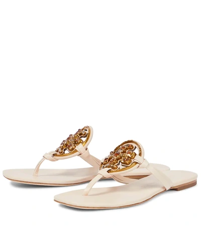 Shop Tory Burch Miller Embellished Leather Sandals In Brie