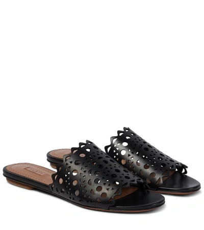 Alaïa Black Vienne Vague Flat Mule Sandals In Black