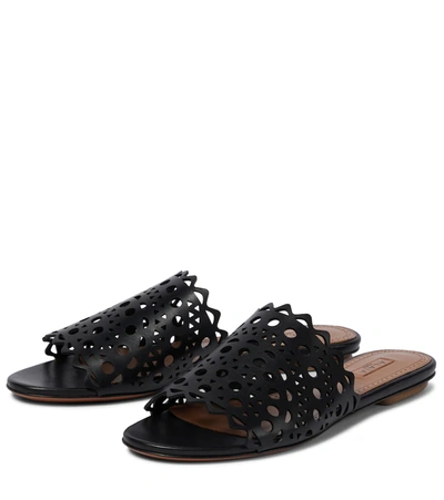 Alaïa Black Vienne Vague Flat Mule Sandals In Black