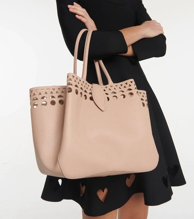 Shop Alaïa Angèle 25 Leather Tote In Sable