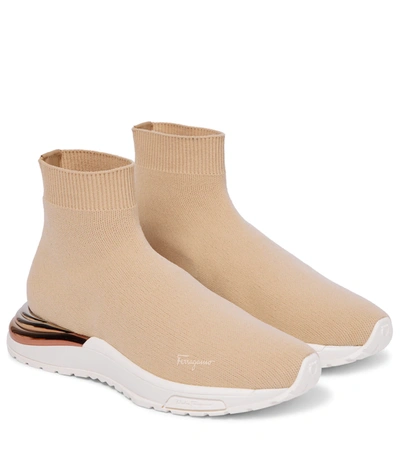 Shop Ferragamo Gardena Ninette Logo Sock Sneakers In Cashew