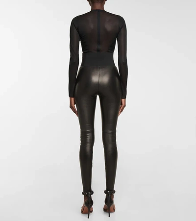 Shop Alaïa Belted High-rise Leather Leggings In Black