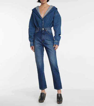 Shop Alaïa Denim Bodysuit In Bleu Jeans