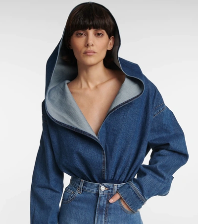 Shop Alaïa Denim Bodysuit In Bleu Jeans