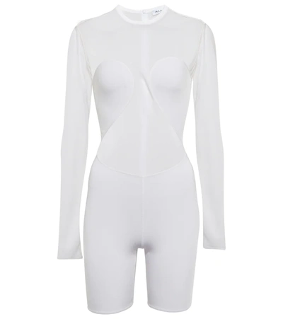 Shop Alaïa Mesh-paneled Crêpe Jersey Playsuit In White
