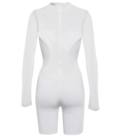 Shop Alaïa Mesh-paneled Crêpe Jersey Playsuit In White