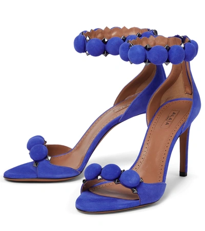 Shop Alaïa Bombe Studded Suede Sandals In Bleu Indigo