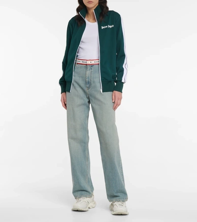 Shop Palm Angels Jersey Track Jacket In Green White