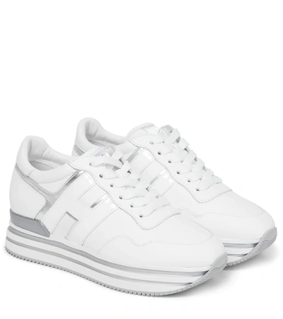 Shop Hogan H483 Leather Platform Sneakers In Bianco+argento