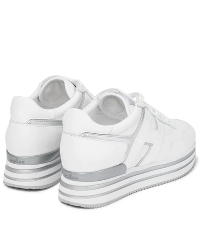 Shop Hogan H483 Leather Platform Sneakers In Bianco+argento