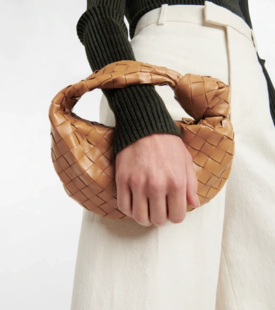 Shop Bottega Veneta Jodie Mini Leather Tote Bag In Caramel 20-gold