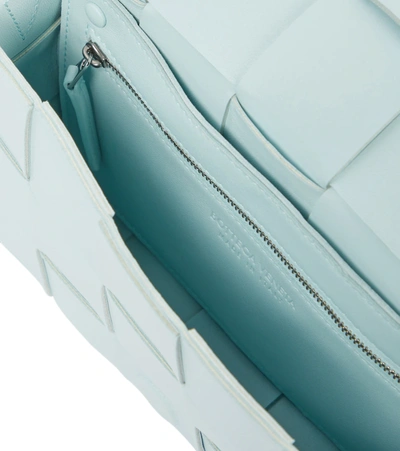 Shop Bottega Veneta Cassette Leather Shoulder Bag In Teal Washed-silver