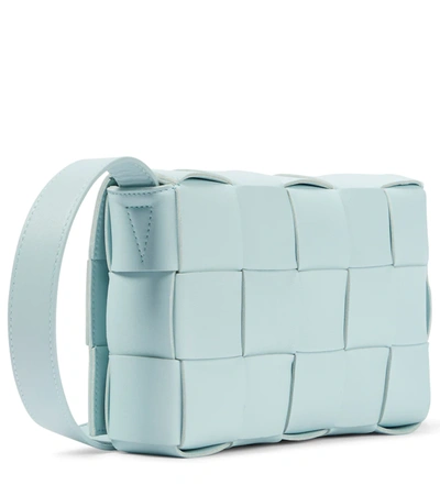 Shop Bottega Veneta Cassette Leather Shoulder Bag In Teal Washed-silver