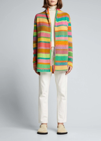 Shop The Elder Statesman Striped Cashmere Smoking Jacket In Lmn/hib/gck/trq/n