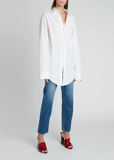 Shop Alaïa Collar-cutout Poplin Button-down Blouse In Blanc
