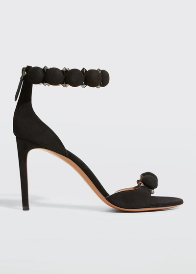 Shop Alaïa Bombe Stud Suede Ankle-wrap High-heel Sandals In 999 Noir