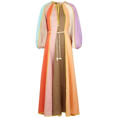 Shop Zimmermann Lola Panelled Linen Maxi Dress In Multicoloured