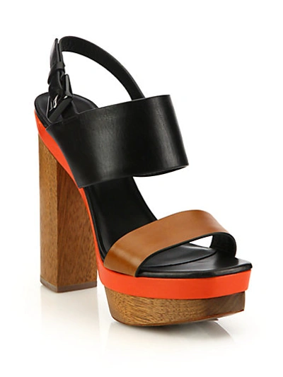 Michael Kors Ettie Runway Leather & Wood Platform Sandals In Black-coral