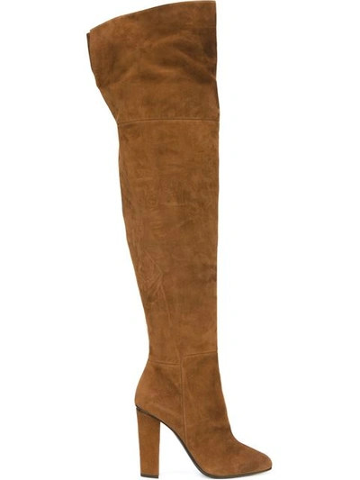 Giuseppe Zanotti 105毫米麂皮过膝靴, 棕色 In Brown