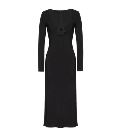 Shop Valentino Flower-detail Midi Dress In Black