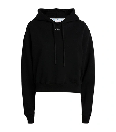 Shop Off-white Cotton Logo Cropped Hoodie In Black