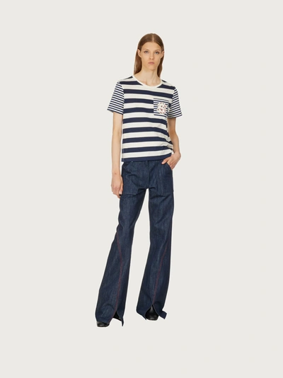 Shop Ferragamo Striped T-shirt In Blue