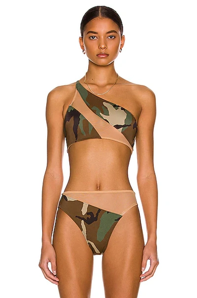 Shop Norma Kamali Snake Mesh Bikini Top In Camo