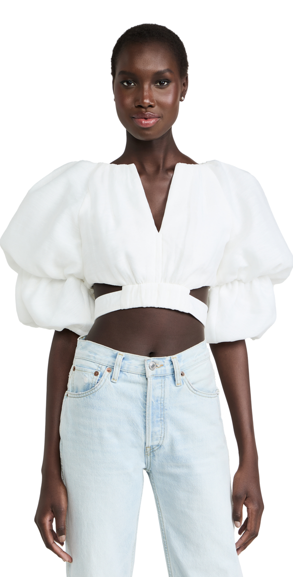 aje impression puff sleeve crop top