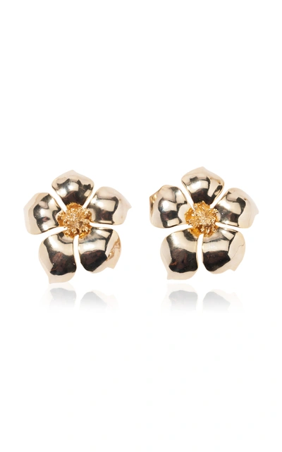 Shop Carolina Herrera Women's Large Brass Flower Earrings In Gold