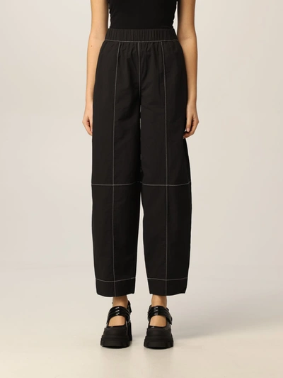 Shop Ganni Jogging Trousers In Cotton Blend In Black