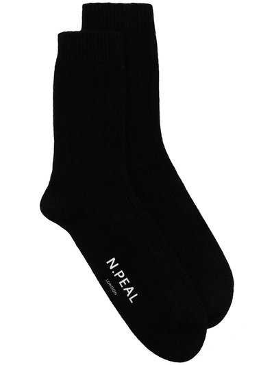 Shop N•peal Logo-print Cashmere Socks In Black