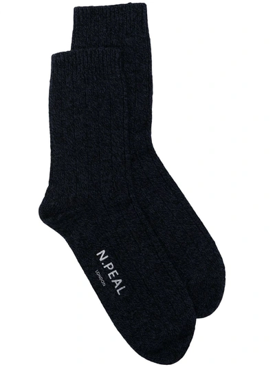 Shop N•peal Logo-print Cashmere Socks In Blue