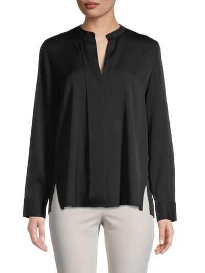 Shop Vince Women's Stretch-silk Shirt In Black