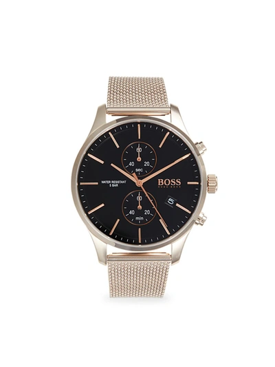 Shop Hugo Boss Men's 42mm Stainless Steel Chronograph Bracelet Watch In Black