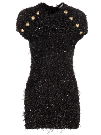 Shop Balmain Sequin-embellished Tweed Mini Dress In Black