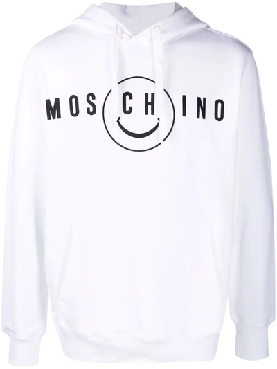 Shop Moschino Logo-print Organic-cotton Hoodie In White